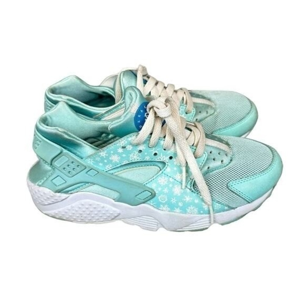 Nike Air Huarache Run GS Blue Lagoon Aqua Snowflake Print Running Shoes‎ Size 7Y